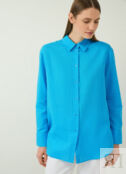 Свободная рубашка из хлопка и льна, Голубой O`Stin