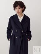 Двубортное пальто-кокон с мембраной черно-синее Pompa
