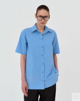 Хлопковая рубашка с коротким рукавом, голубой