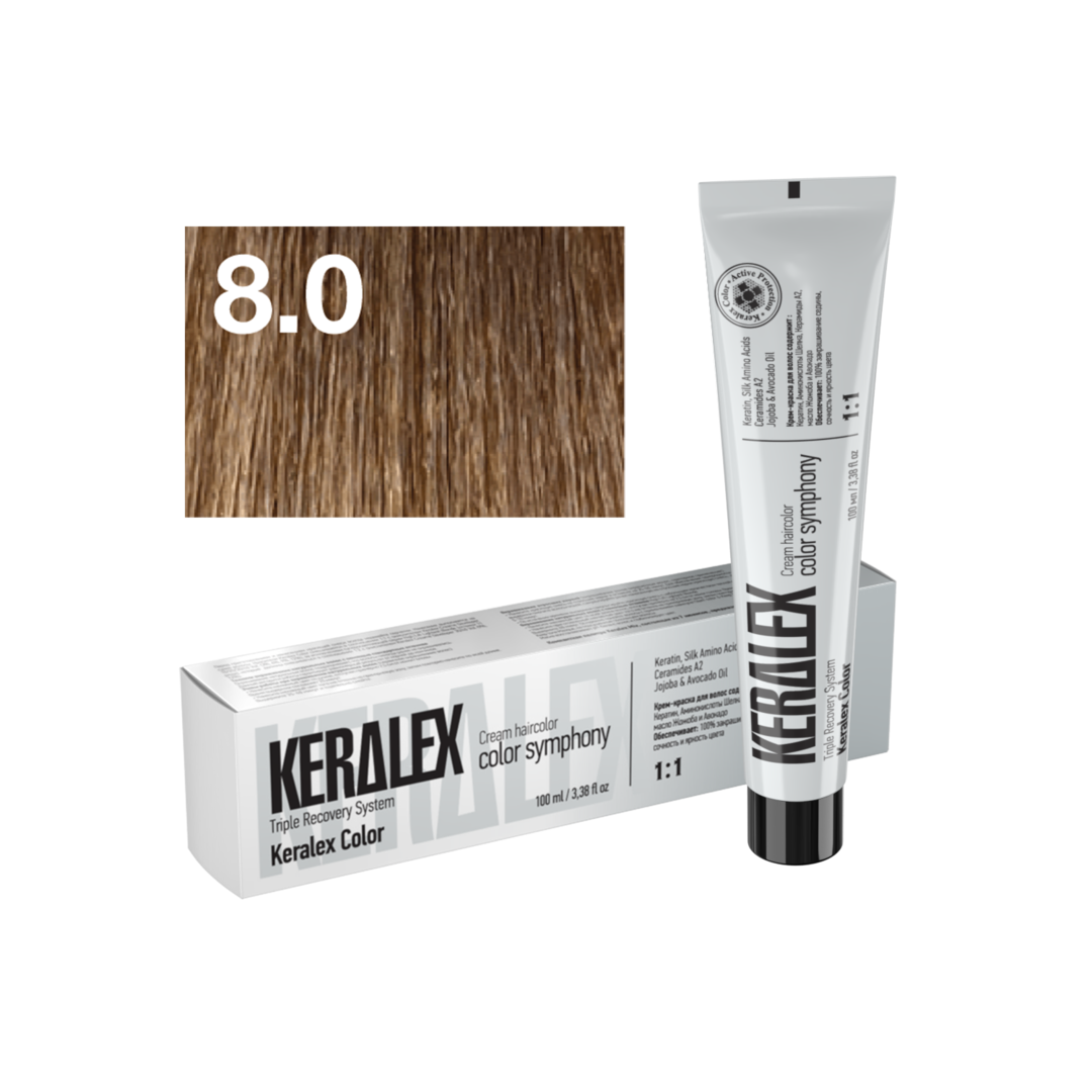 Краситель для волос KERALEX 8.0 Средний блондин натуральный, 100 мл