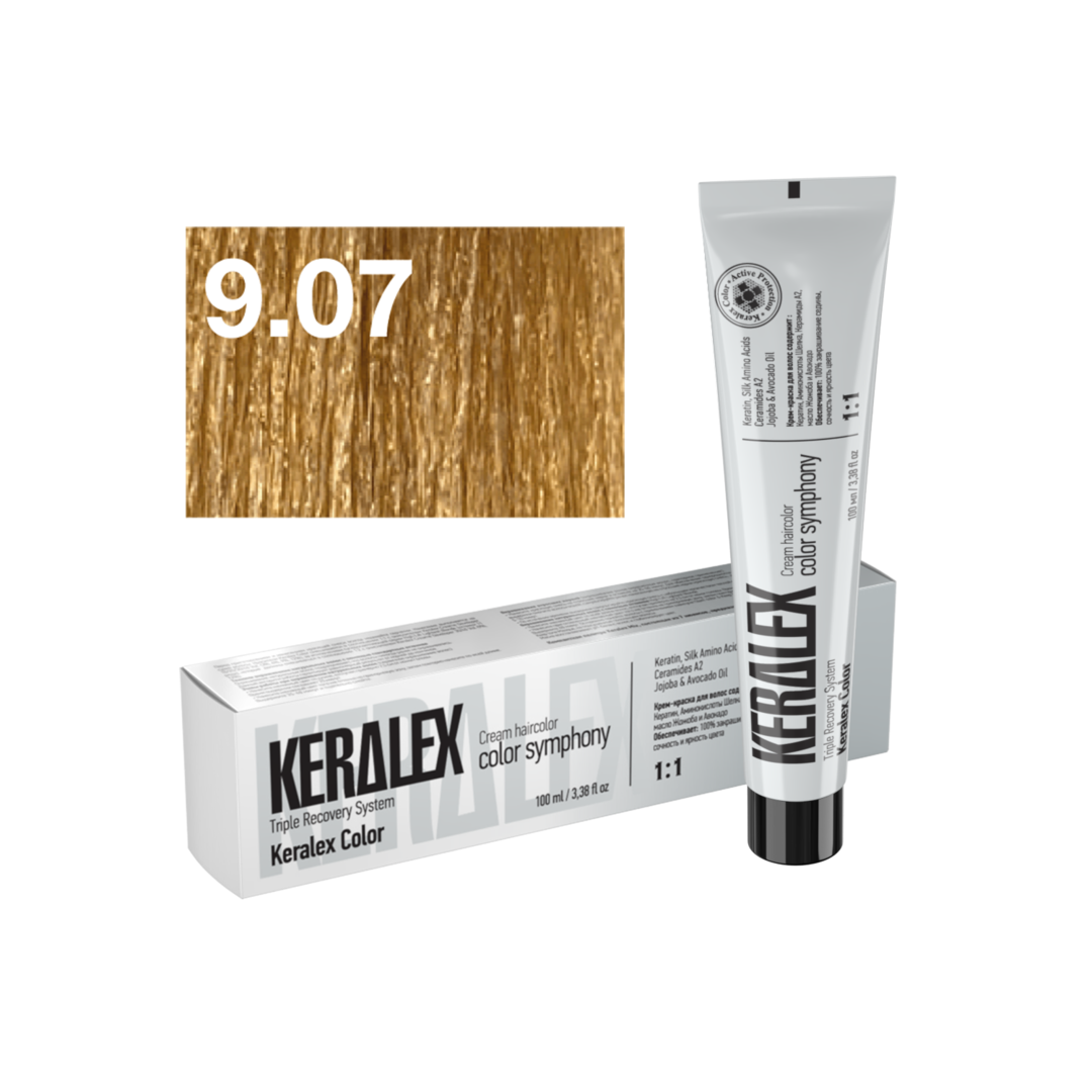 Краситель для волос KERALEX 9.07 Светлый блондин натурально-бежевый, 100 мл