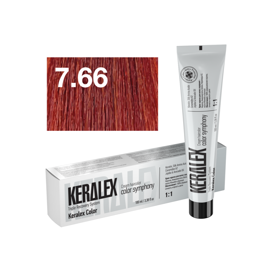 Краситель для волос KERALEX 7.66 Темный блондин интенсивно-красный, 100 мл