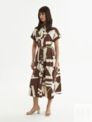 Платье в крупном бежево-шоколадном принте Pompa