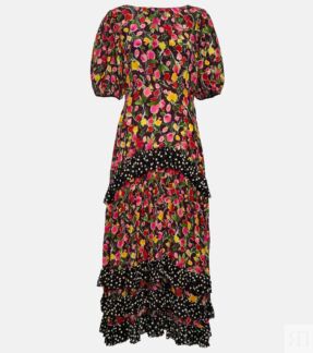 Платье миди Shireen из шелка с цветочным принтом RIXO, фиолетовый