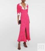 Атласное платье макси с кружевом RIXO, розовый