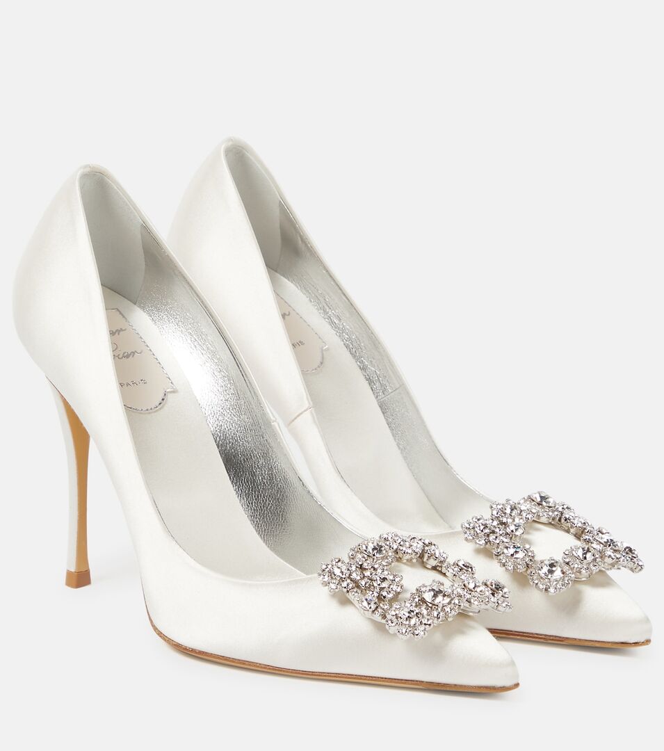 Атласные туфли-лодочки Flower Strass 100 Roger Vivier, белый P00649387 | WHITE фото 1