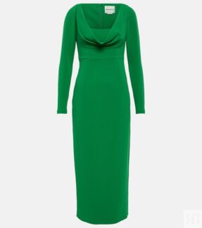 Платье миди из кади с воротником-хомутом ROLAND MOURET, зеленый