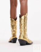 Золотые кожаные ботинки премиум-класса в стиле вестерн с ручной прошивкой T