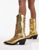Золотые кожаные ботинки премиум-класса в стиле вестерн с ручной прошивкой T