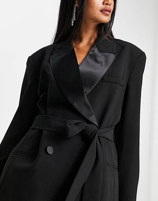 Черный пиджак с поясом и поясом ASOS DESIGN