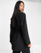 Черный пиджак с поясом и поясом ASOS DESIGN