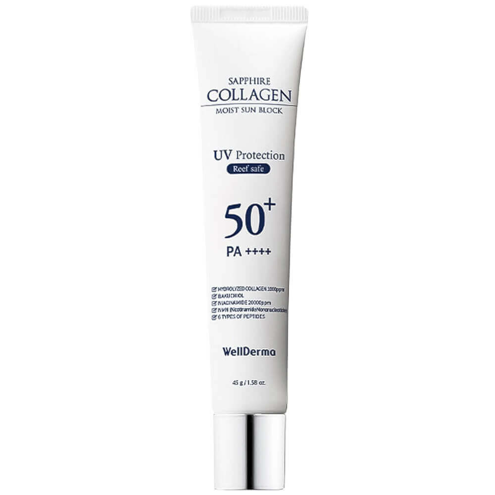 Солнцезащитный крем WellDerma Sun Block Sapphire Collagen Moist SPF50+ PA++ фото 1