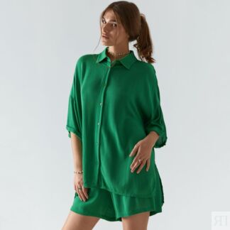 Рубашка женская, р. S, с коротким рукавом, вискоза, зеленая, Julie