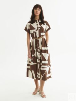 Платье в крупном бежево-шоколадном принте Pompa