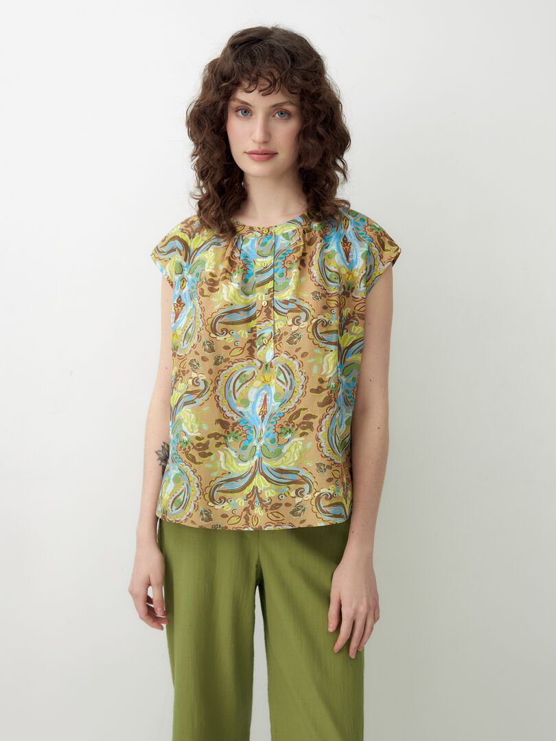 Свободная блуза из натуральной ткани в этническом принте Pompa