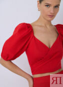 Блузка с объёмными рукавами и завязками, Красный O`Stin
