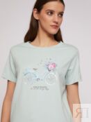 Трикотажная футболка из хлопка с принтом и стразами zolla