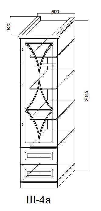 Шкаф 1-двер с зеркалом с ящиками левый 500х2030х520 эмаль ваниль б/патины