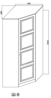 Шкаф 1-дверный угловой глухой 880х2030х880 эмаль ваниль без патины Каталея