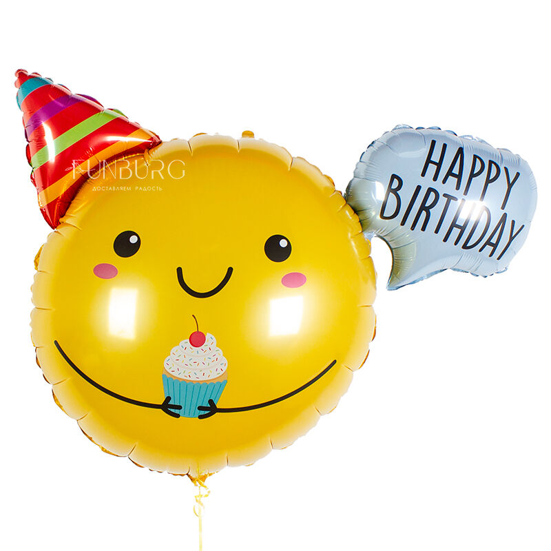 Шар из фольги «Happy Birthday» смайл с кексиком 382538 фото 1