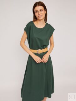 Трикотажное платье-футболка миди с плетёным ремнём zolla