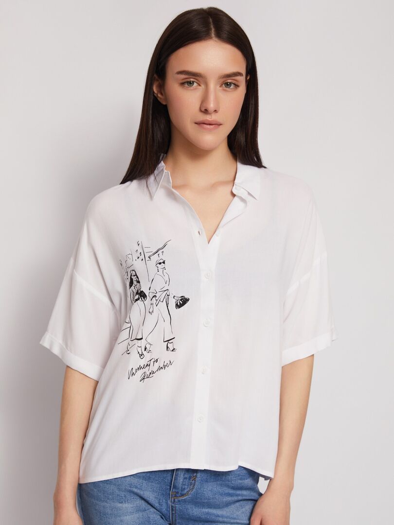 Рубашка из вискозы с коротким рукавом и принтом zolla