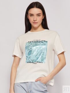 Трикотажная футболка из хлопка с принтом zolla