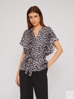 Блузка-рубашка на кулиске с леопардовым принтом zolla