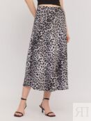 Атласная юбка миди на резинке с леопардовым принтом Zolla