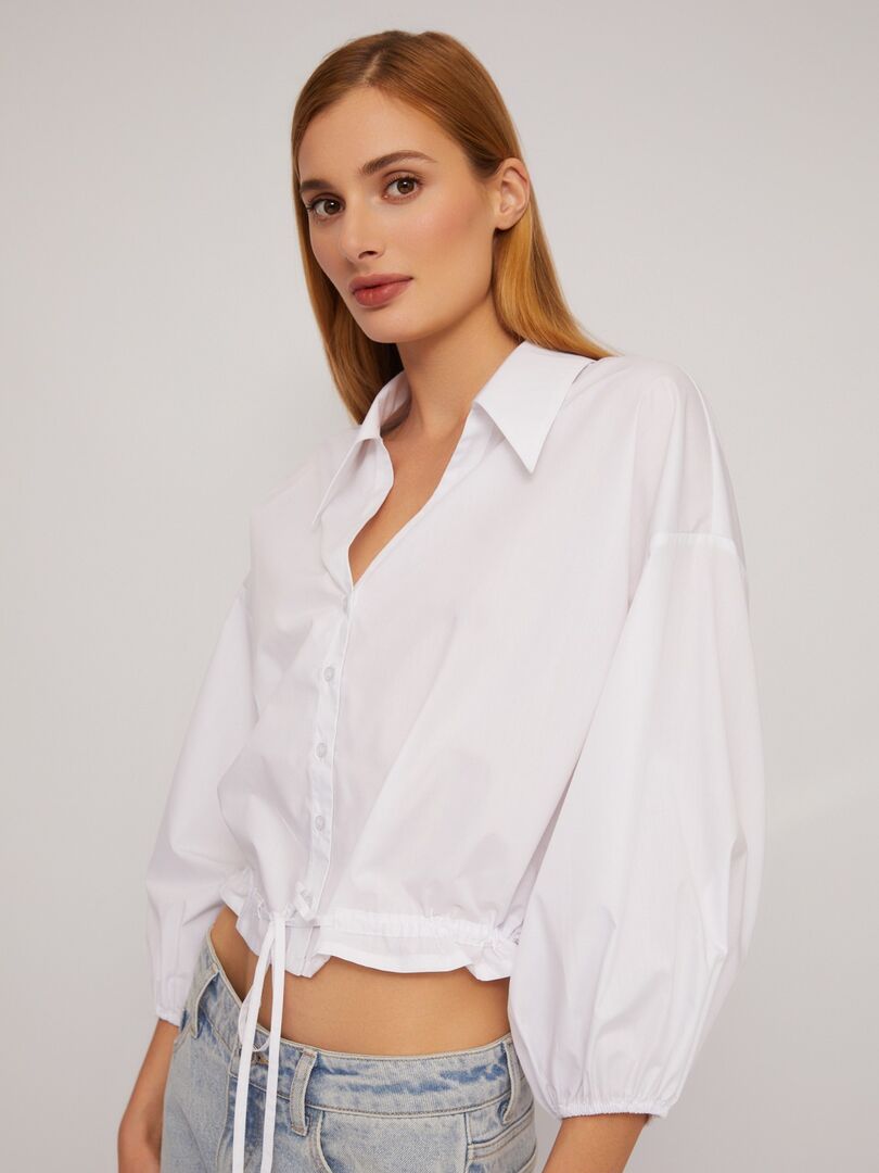 Блузка-рубашка на кулиске с длинным рукавом zolla