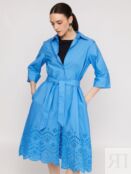 Платье-рубашка из хлопка с поясом и вышивкой ришелье zolla