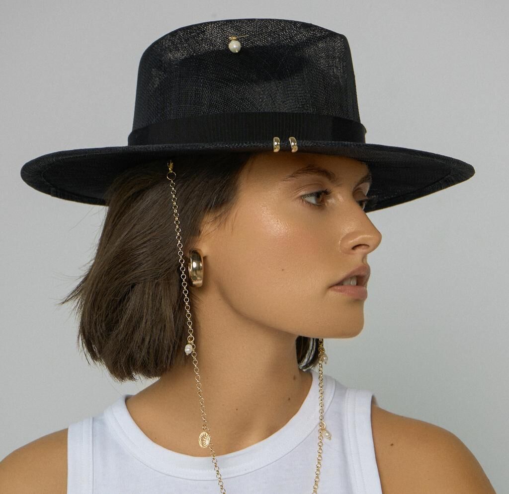 Шляпа федора из синамей "DAY&NIGHT" черная (размер 59-60) (на заказ) MYARI