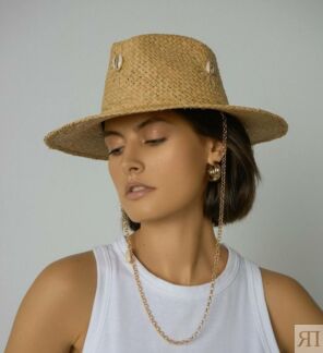 Шляпа федора FF03 из рафии с ракушками и вышивкой (размер 53-56) MYARI
