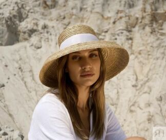 Шляпа соломенная «Одри» с белыми ленточками (размер 55-56) MYARI