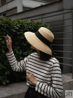 Соломенная шляпа «Одри» с черными ленточками (размер 51-52) MYARI