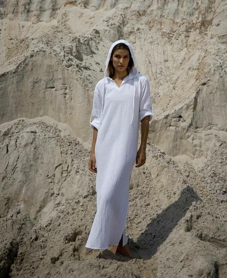Платье-туника с капюшоном из двухслойного муслина белое (one size) MYARI