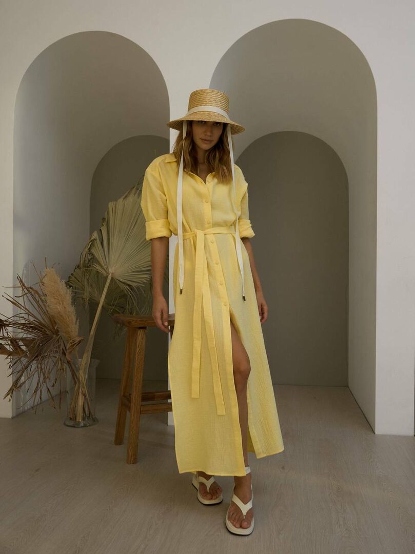Платье-рубашка летнее из муслина в оттенке лимончелло MYARI