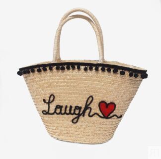 Сумка-корзинка из соломы с вышивкой "Laugh" MYARI