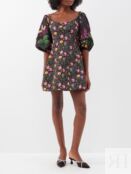 Платье мини из полина с цветочным принтом и объемными рукавами Carolina Her