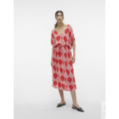 Платье широкое с принтом и завязками  L красный