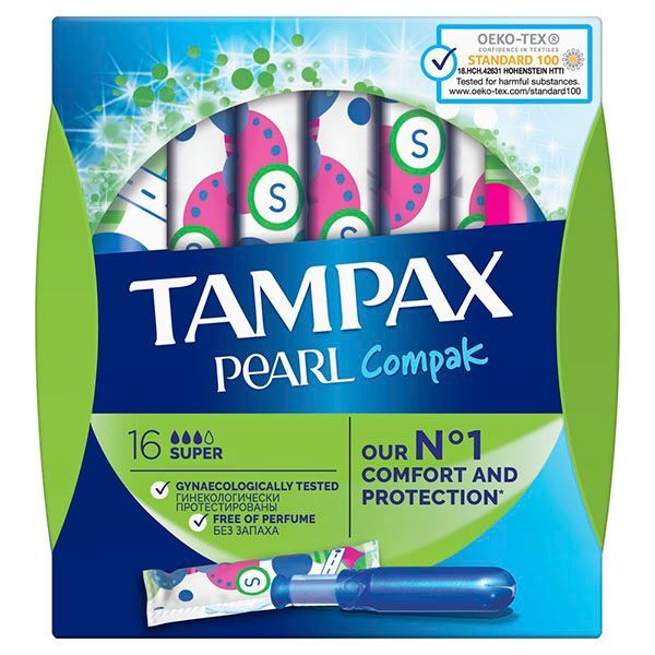 Тампоны гигиенические с аппликатором Super Compak Pearl Tampax/Тампакс 16шт 1430388 фото 1