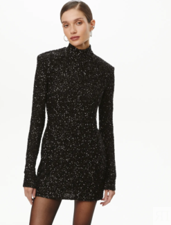 Платье мини с пайетками черного цвета XXS