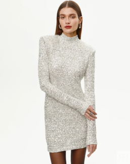 Платье мини с пайетками серебряного цвета XS