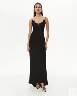 Платье-комбинация с кружевом черного цвета M
