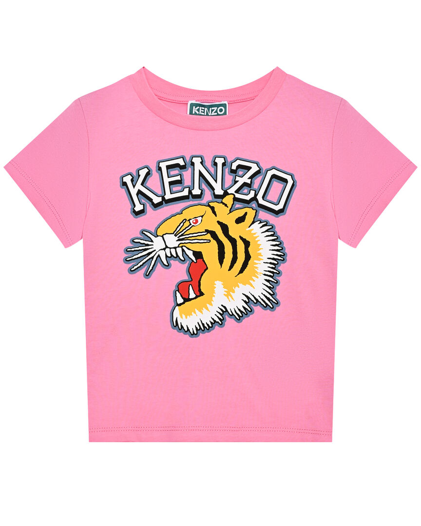 Футболка с принтом "тигр" и лого, розовая KENZO фото 1