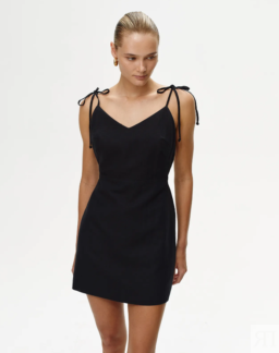 Платье мини льняное черного цвета XXS