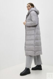 Пальто с капюшоном длинное серое BAON