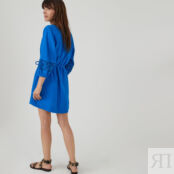 Платье расклешенное короткое длинные рукава с вышивкой  52 синий