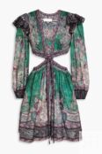 Платье Zimmermann Cutout Paisley-print Cotton Mini, зеленый/мультиколор 1647597319926628 | Forest green фото 1