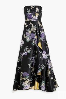 Жаккардовое платье без бретелек с эффектом металлик и цветочным принтом MAR